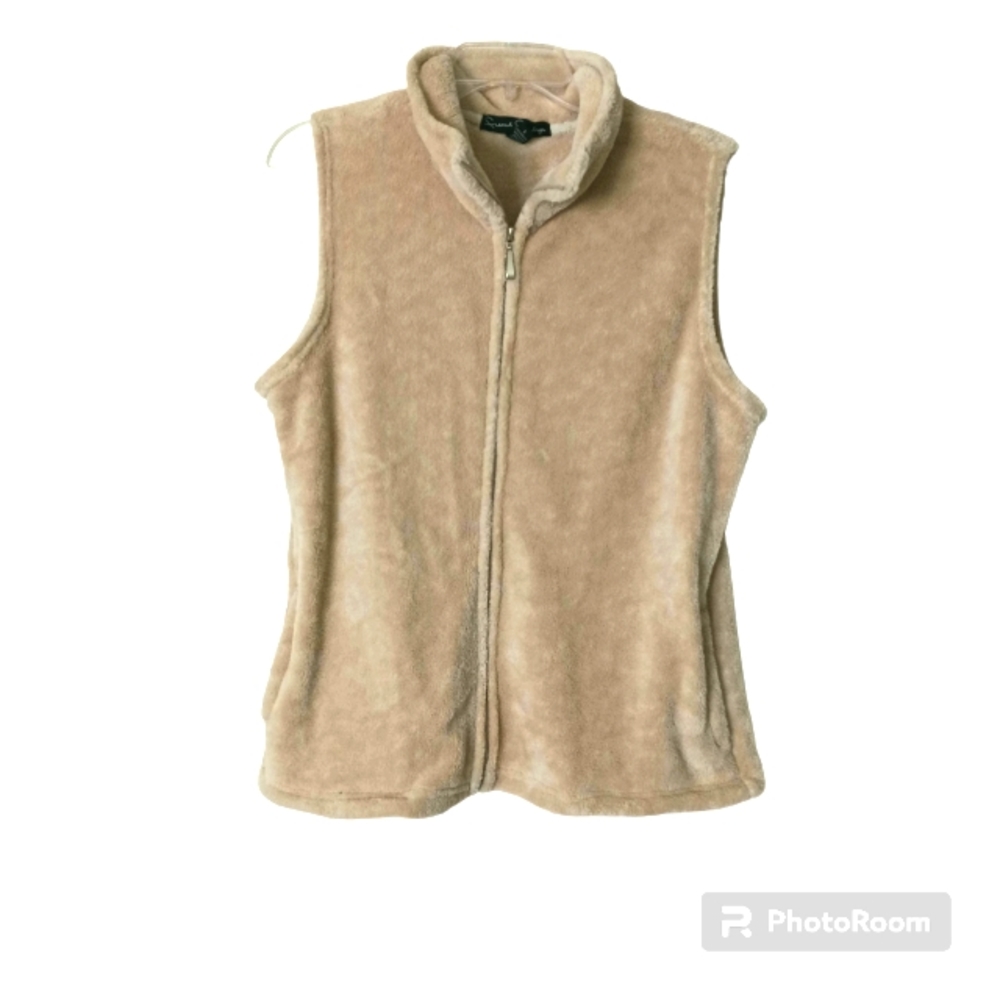 French Laundry women's full zip faux fur vest beige L